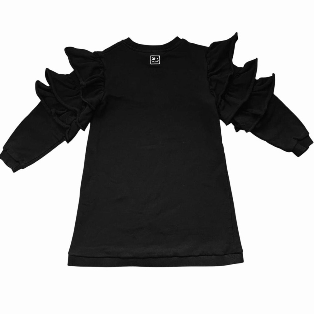 Loud Apparel Sweet Black Sweatshirt Dress Loose Fit Size 12 Ruffle Long Sleeve - Picture 3 of 12